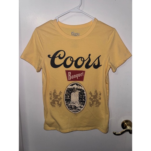 Hybrid Apparel Tops - Coors Banquet Beer Graphic T-Shirt Yellow Hybrid Apparel XS Mens Womens Unisex